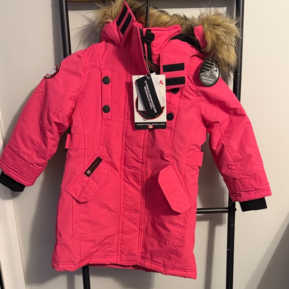 Stylish Pink Kids Puffer Coat with Faux Fur Hood